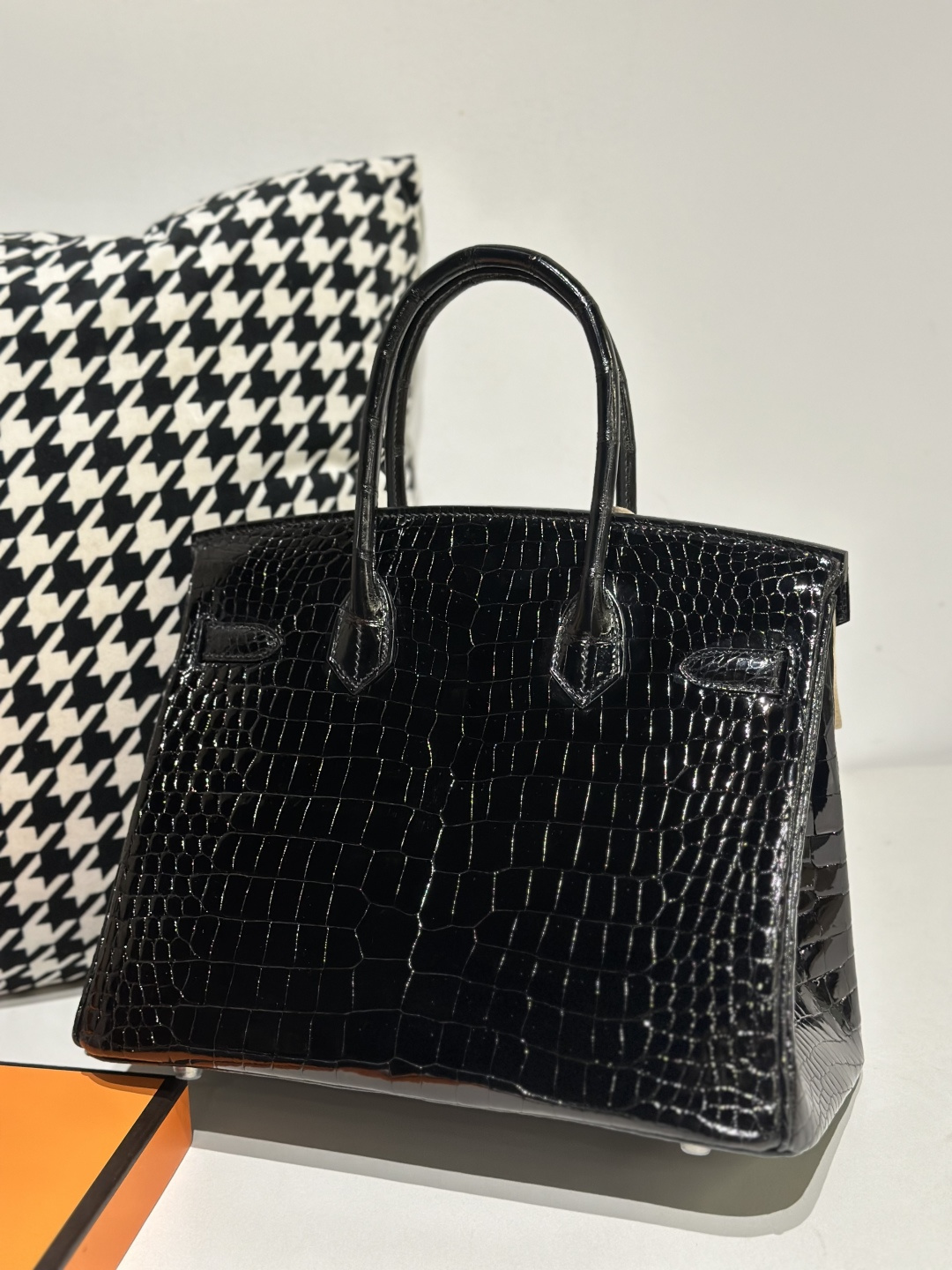 Crocodile Leather Black 30cm Glossy Silver Hardware Top Handle Tote Bag WCB150 photo 3