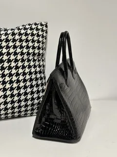Crocodile Leather Black 30cm Glossy Silver Hardware Top Handle Tote Bag WCB150 image 4
