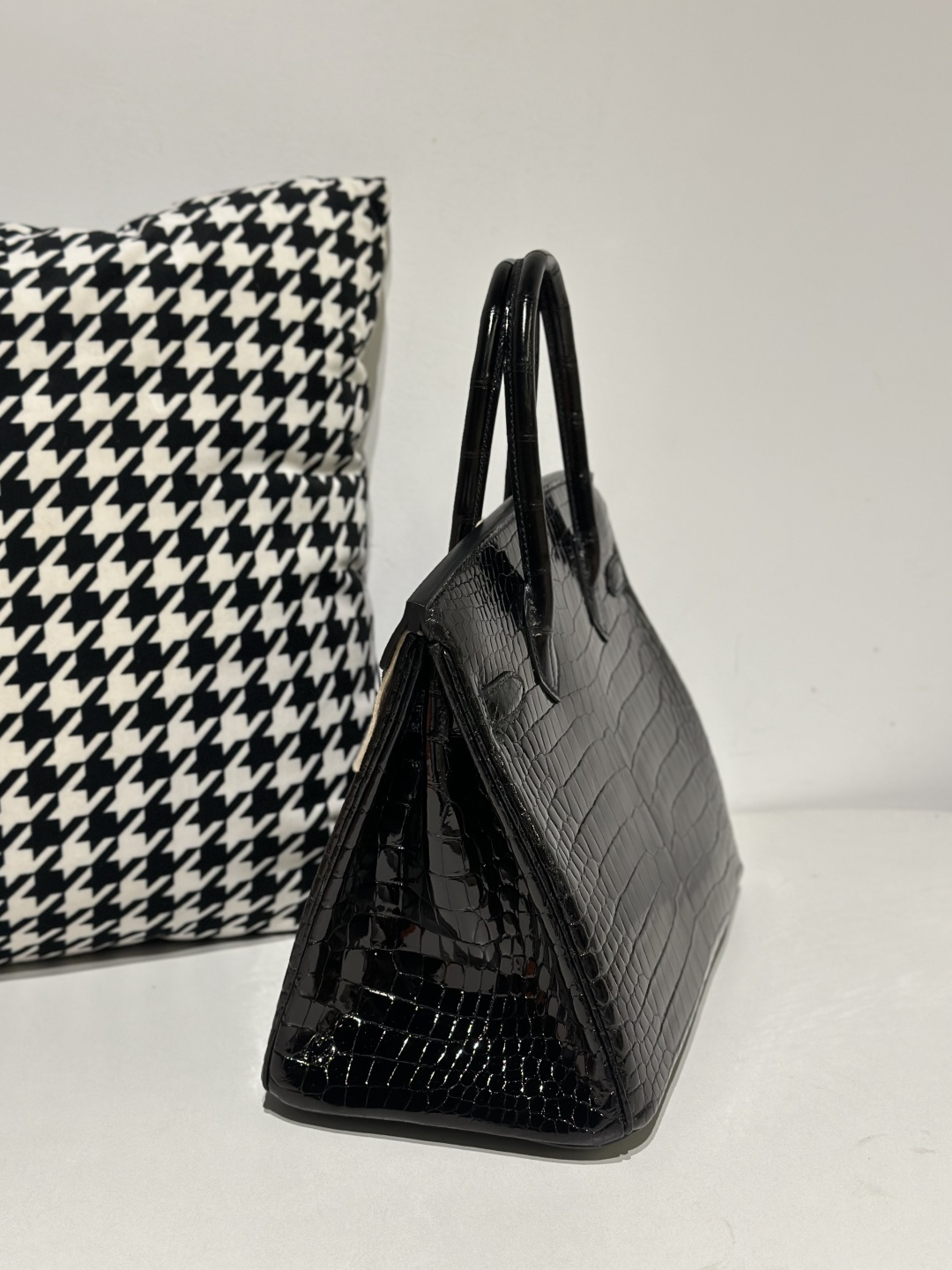 Crocodile Leather Black 30cm Glossy Silver Hardware Top Handle Tote Bag WCB150 photo 4