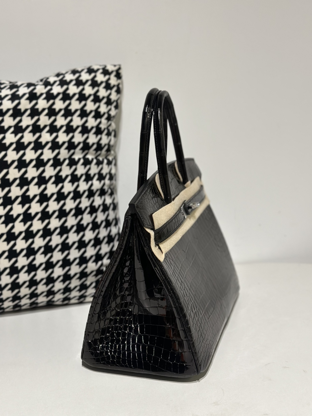 Crocodile Leather Black 30cm Glossy Silver Hardware Top Handle Tote Bag WCB150 photo 5