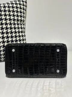 Crocodile Leather Black 30cm Glossy Silver Hardware Top Handle Tote Bag WCB150 image 6