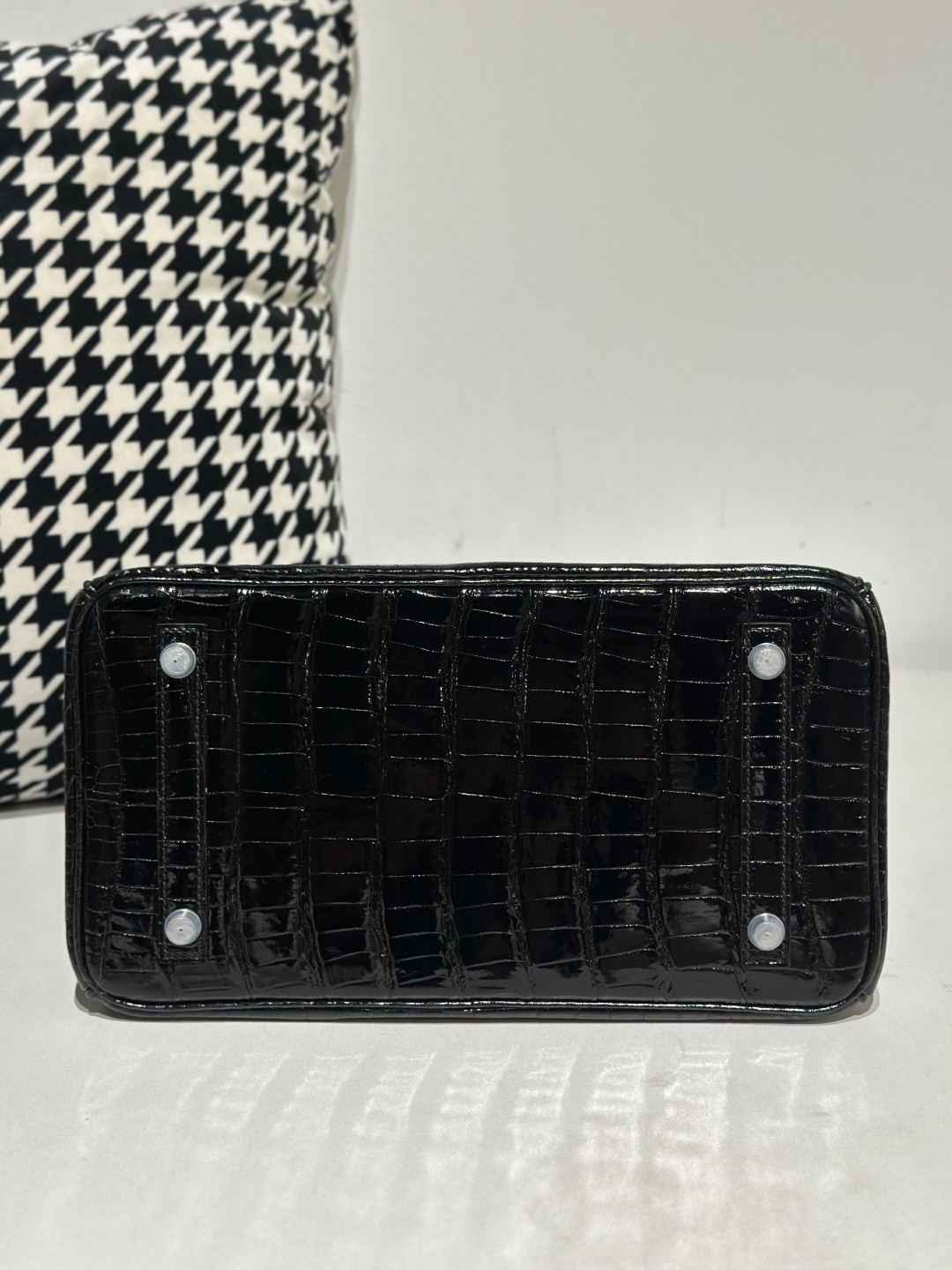 Crocodile Leather Black 30cm Glossy Silver Hardware Top Handle Tote Bag WCB150 photo 6