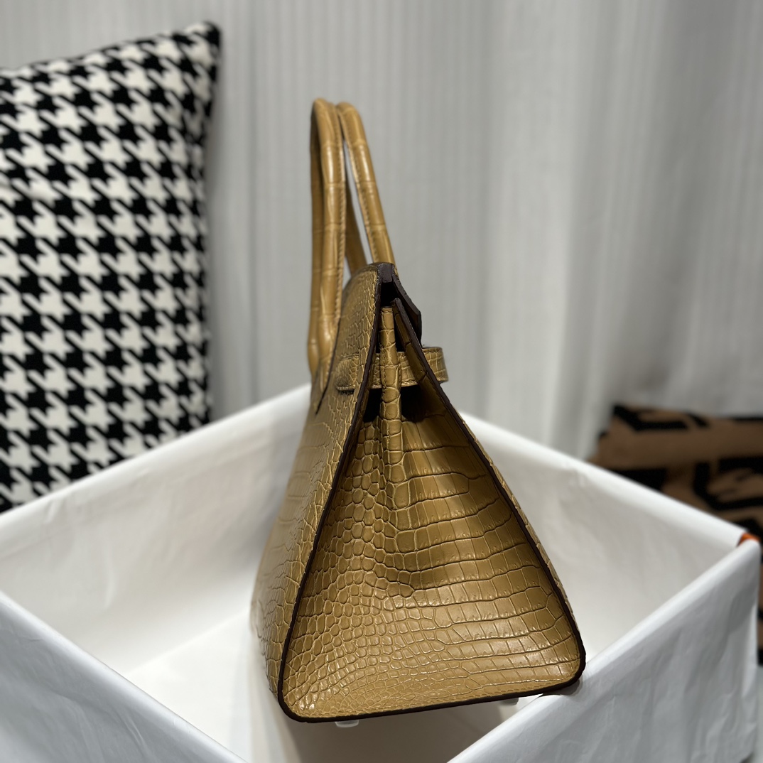 Crocodile Leather Milk Tea Beige 30cm Matte Gold Hardware Top Handle Tote Bag WCB151 photo 5