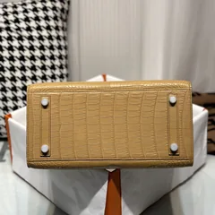 Crocodile Leather Milk Tea Beige 30cm Matte Gold Hardware Top Handle Tote Bag WCB151 image 6