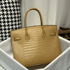 Crocodile Leather Milk Tea Beige 30cm Matte Gold Hardware Top Handle Tote Bag WCB151 image 8