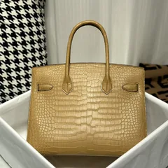 Crocodile Leather Milk Tea Beige 30cm Matte Gold Hardware Top Handle Tote Bag WCB151 image 9