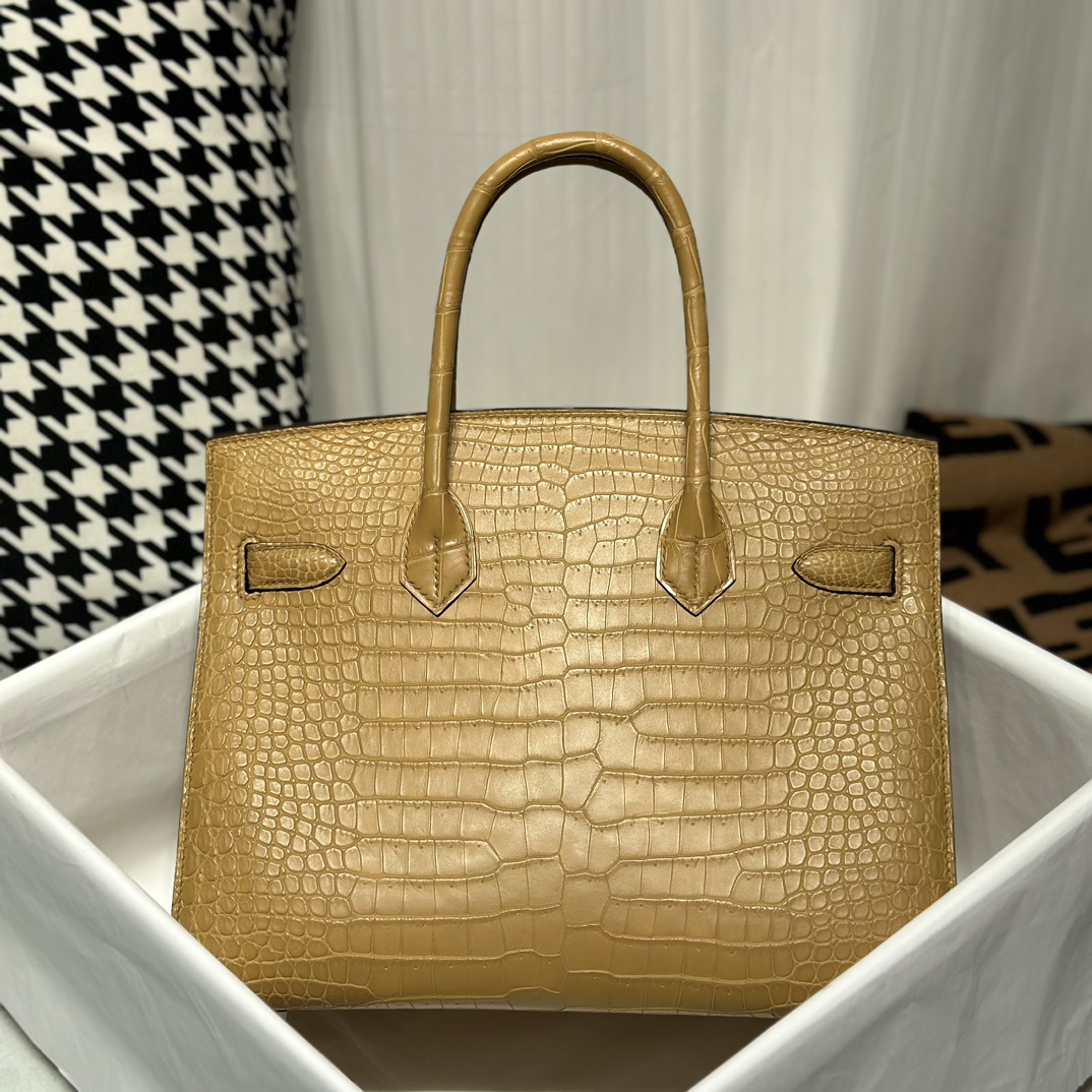 Crocodile Leather Milk Tea Beige 30cm Matte Gold Hardware Top Handle Tote Bag WCB151 photo 9
