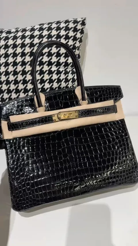 Crocodile Leather Purple 30cm Glossy Gold Hardware Top Handle Tote Bag WCB152