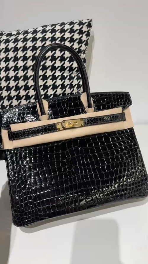 Crocodile Leather Purple 30cm Glossy Gold Hardware Top Handle Tote Bag WCB152