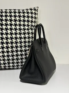 Crocodile Leather Black 25cm Glossy Mixed Leather Silver Hardware Top Handle Tote Bag WCB153 image 4