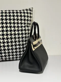 Crocodile Leather Black 25cm Glossy Mixed Leather Silver Hardware Top Handle Tote Bag WCB153 image 5
