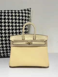 Crocodile Leather 25cm Matte Vanilla Mixed Leather Gold Hardware Top Handle Tote Bag WCB154 image 1