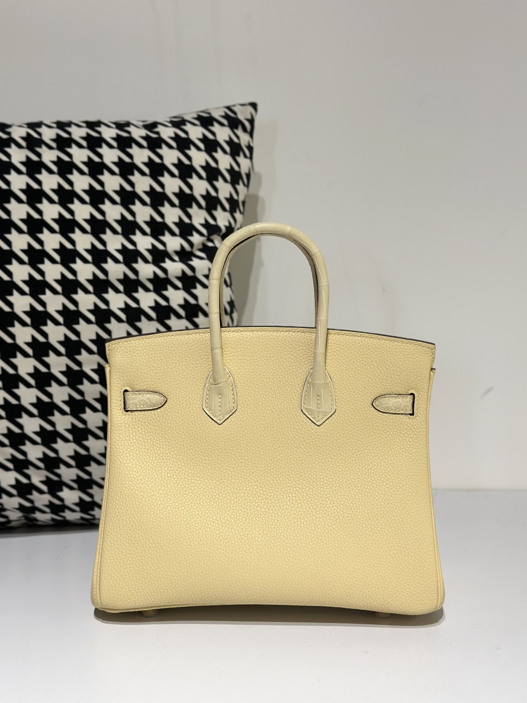 Crocodile Leather 25cm Matte Vanilla Mixed Leather Gold Hardware Top Handle Tote Bag WCB154 photo 3