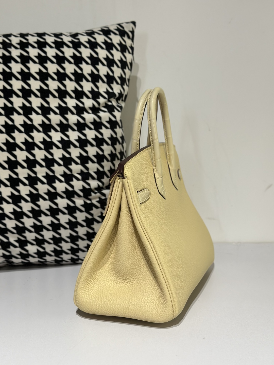 Crocodile Leather 25cm Matte Vanilla Mixed Leather Gold Hardware Top Handle Tote Bag WCB154 photo 4
