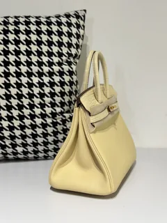 Crocodile Leather 25cm Matte Vanilla Mixed Leather Gold Hardware Top Handle Tote Bag WCB154 image 5