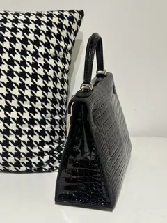 Crocodile Leather Black 28cm Glossy Gold Hardware Top Handle Bag WCB155 image 4