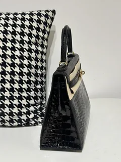 Crocodile Leather Black 28cm Glossy Gold Hardware Top Handle Bag WCB155 image 5