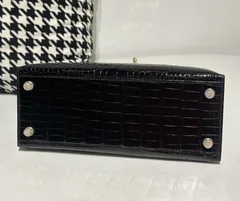 Crocodile Leather Black 28cm Glossy Gold Hardware Top Handle Bag WCB155 image 6