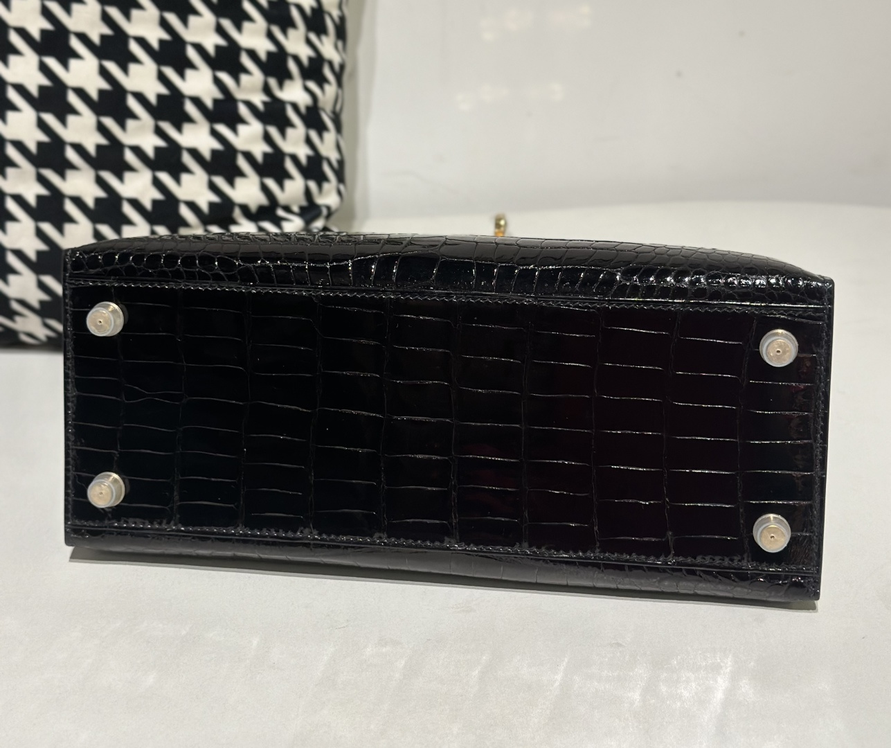 Crocodile Leather Black 28cm Glossy Gold Hardware Top Handle Bag WCB155 photo 6