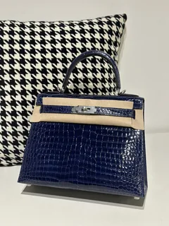 Crocodile Leather Aqua Blue 28cm Glossy Silver Hardware Top Handle Bag WCB156 image 1