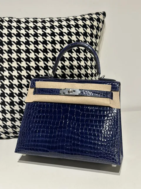 Crocodile Leather Aqua Blue 28cm Glossy Silver Hardware Top Handle Bag WCB156
