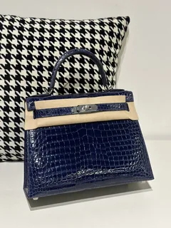 Crocodile Leather Aqua Blue 28cm Glossy Silver Hardware Top Handle Bag WCB156 image 2
