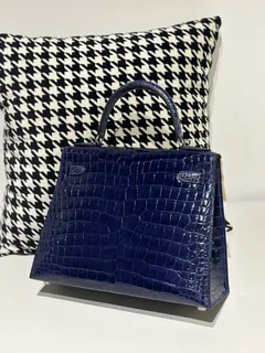 Crocodile Leather Aqua Blue 28cm Glossy Silver Hardware Top Handle Bag WCB156 image 3