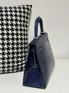 Crocodile Leather Aqua Blue 28cm Glossy Silver Hardware Top Handle Bag WCB156 image 4