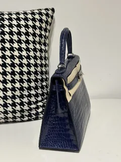 Crocodile Leather Aqua Blue 28cm Glossy Silver Hardware Top Handle Bag WCB156 image 5