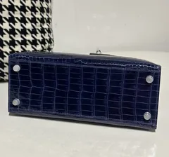 Crocodile Leather Aqua Blue 28cm Glossy Silver Hardware Top Handle Bag WCB156 image 6