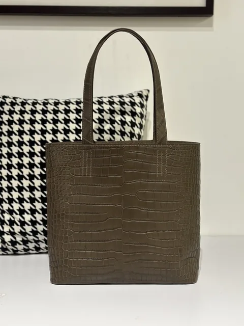 Crocodile Leather Taupe Gray Matte Silver Hardware Tote Bag WCB157