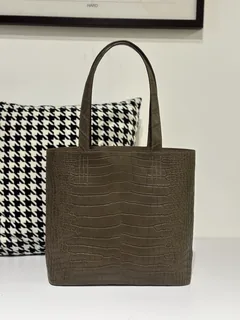 Crocodile Leather Taupe Gray Matte Silver Hardware Tote Bag WCB157 image 2