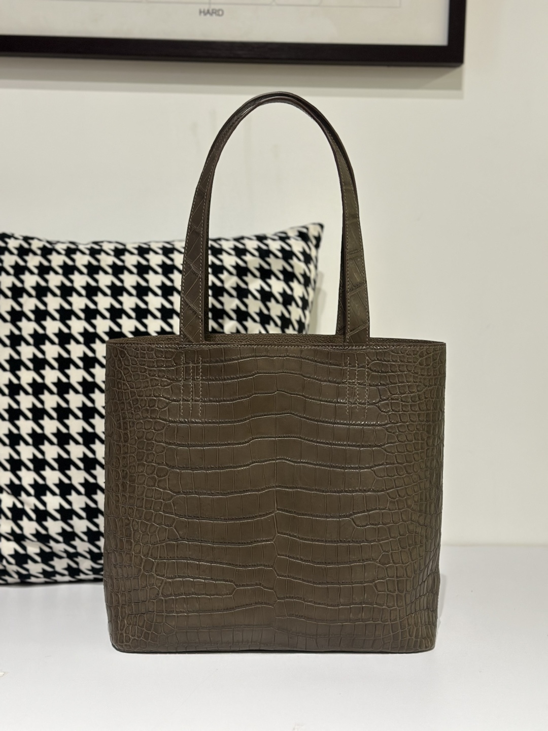 Crocodile Leather Taupe Gray Matte Silver Hardware Tote Bag WCB157 photo 2