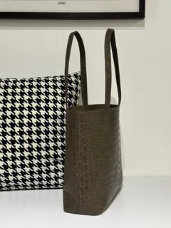 Crocodile Leather Taupe Gray Matte Silver Hardware Tote Bag WCB157 image 6