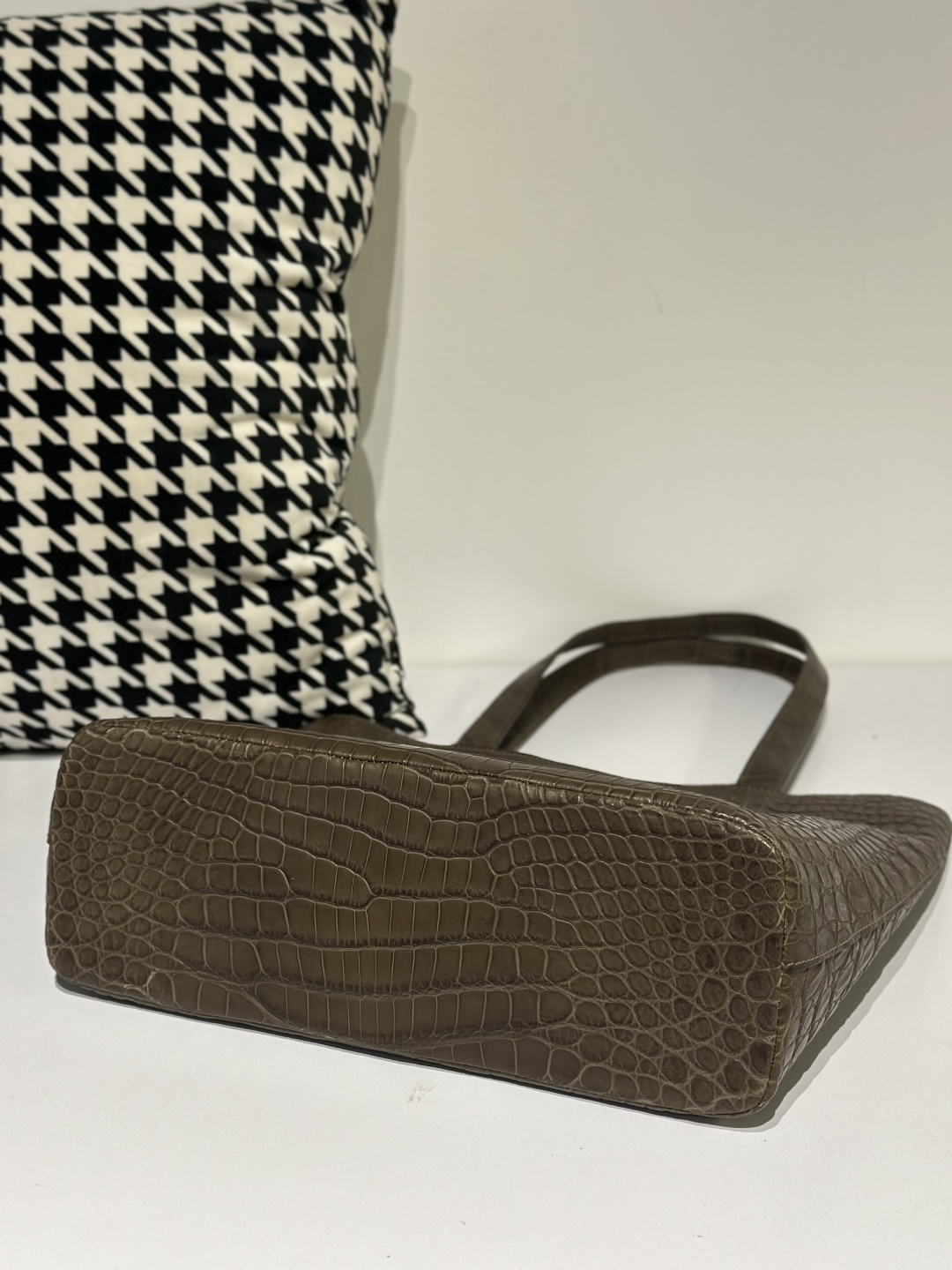 Crocodile Leather Taupe Gray Matte Silver Hardware Tote Bag WCB157 photo 7