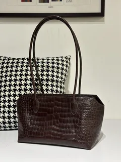 Crocodile Leather Havana Brown 38 x 17 x 20cm Matte Silver Hardware Tote Bag WCB158 image 1