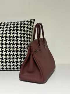 Crocodile Leather 30cm Glossy Burgundy Mixed Leather Silver Hardware Top Handle Tote Bag WCB159 image 4