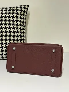 Crocodile Leather 30cm Glossy Burgundy Mixed Leather Silver Hardware Top Handle Tote Bag WCB159 image 6