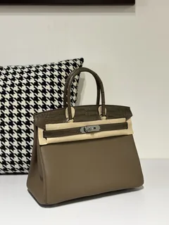 Crocodile Leather Taupe Gray 30cm Matte Mixed Leather Silver Hardware Top Handle Tote Bag WCB160 image 2