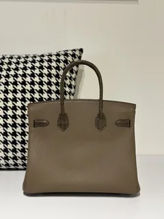 Crocodile Leather Taupe Gray 30cm Matte Mixed Leather Silver Hardware Top Handle Tote Bag WCB160 image 3