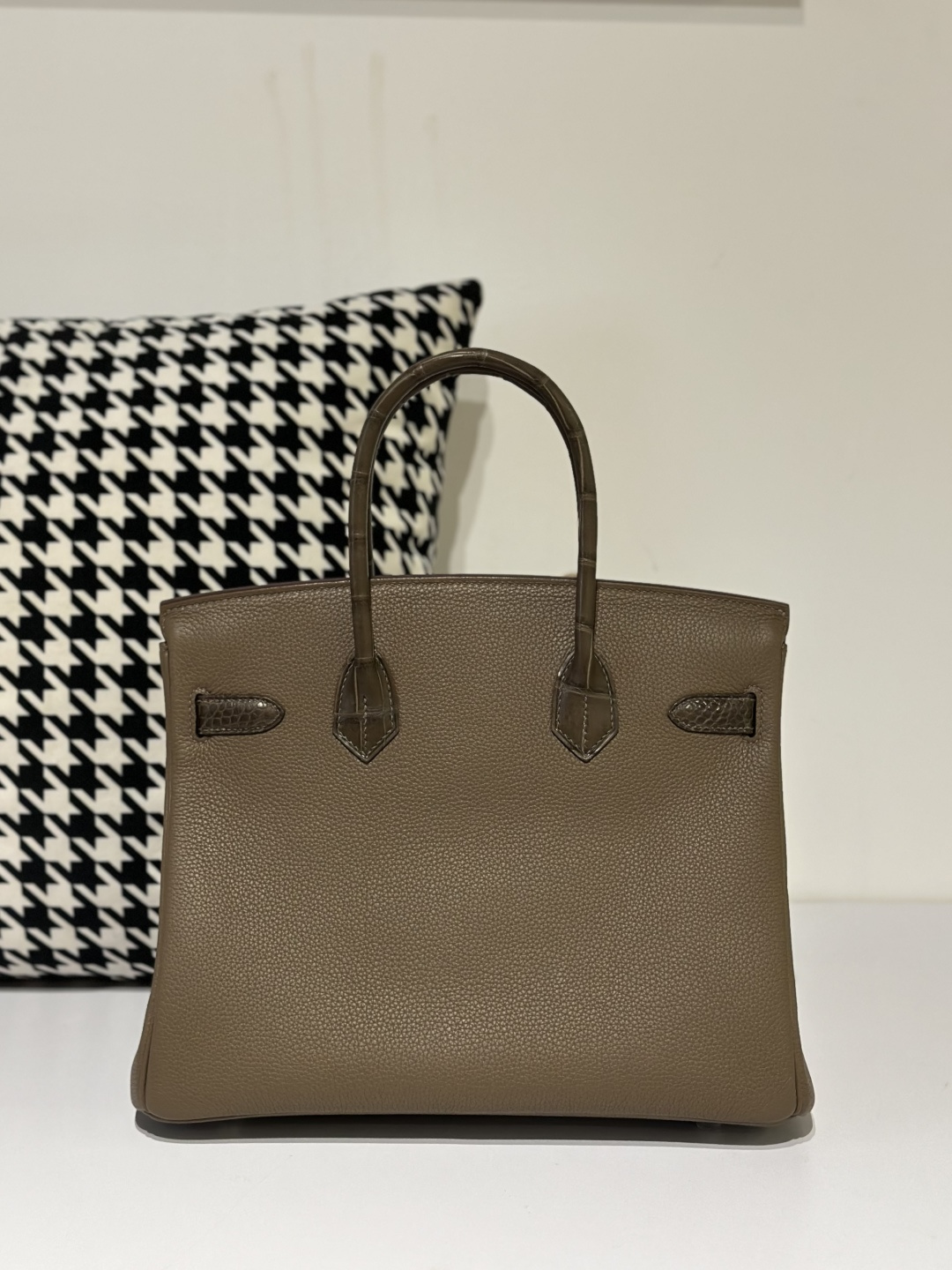 Crocodile Leather Taupe Gray 30cm Matte Mixed Leather Silver Hardware Top Handle Tote Bag WCB160 photo 3