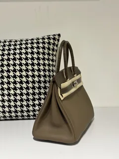 Crocodile Leather Taupe Gray 30cm Matte Mixed Leather Silver Hardware Top Handle Tote Bag WCB160 image 5