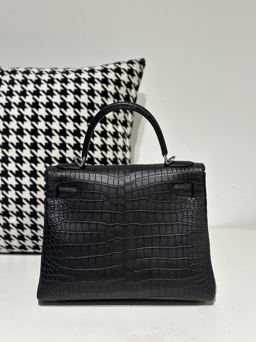 Crocodile Leather Inside Stitch Black 28cm Matte Silver Hardware Top Handle Bag WCB161 photo 3