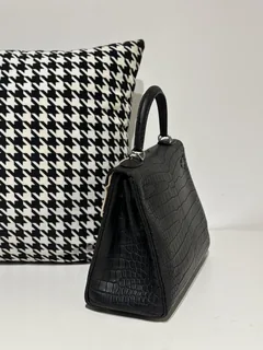 Crocodile Leather Inside Stitch Black 28cm Matte Silver Hardware Top Handle Bag WCB161 image 4