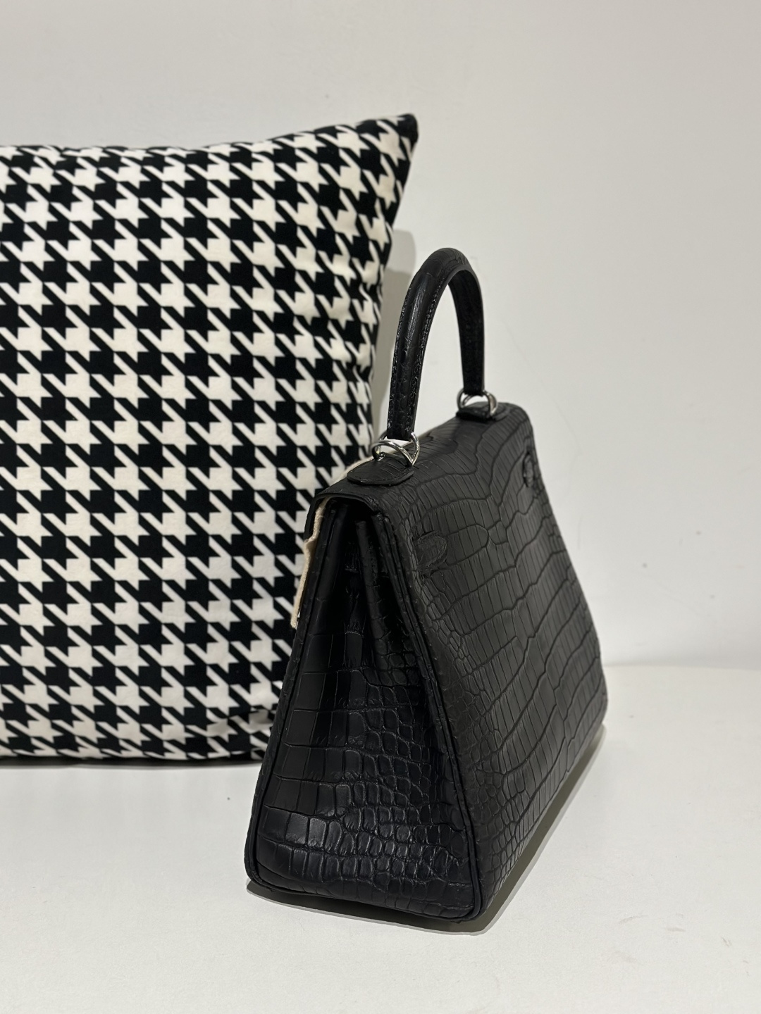 Crocodile Leather Inside Stitch Black 28cm Matte Silver Hardware Top Handle Bag WCB161 photo 4