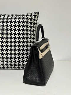 Crocodile Leather Inside Stitch Black 28cm Matte Silver Hardware Top Handle Bag WCB161 image 5