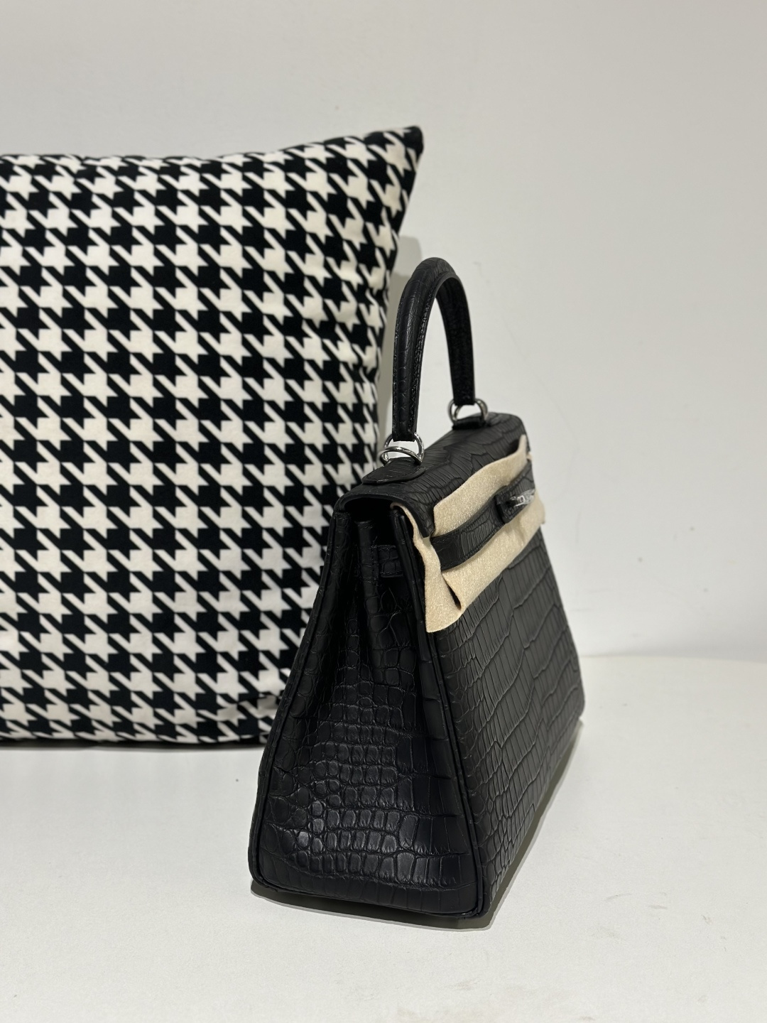 Crocodile Leather Inside Stitch Black 28cm Matte Silver Hardware Top Handle Bag WCB161 photo 5