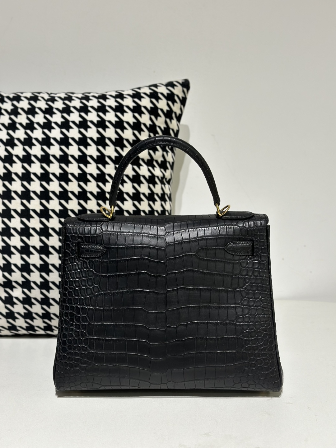 Crocodile Leather Inside Stitch Black 28cm Matte Gold Hardware Top Handle Bag WCB162 image 3