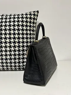 Crocodile Leather Inside Stitch Black 28cm Matte Gold Hardware Top Handle Bag WCB162 image 4
