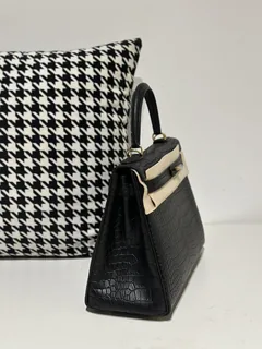 Crocodile Leather Inside Stitch Black 28cm Matte Gold Hardware Top Handle Bag WCB162 image 5